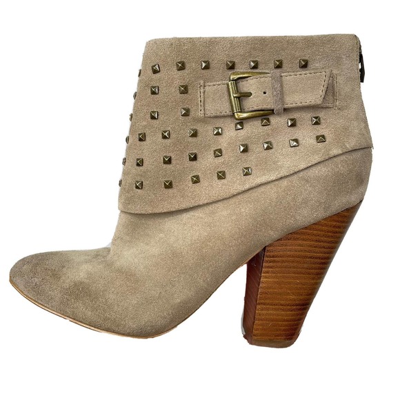 Trouvé Leather Upper Womens Size 8.5 Tan Studded High‎ Heeled Booties Boots - Picture 1 of 15
